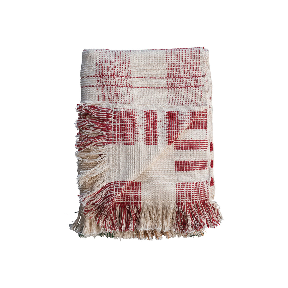 Multi Colored Cotton Throw with Fringe, Feathered Farmhouse
