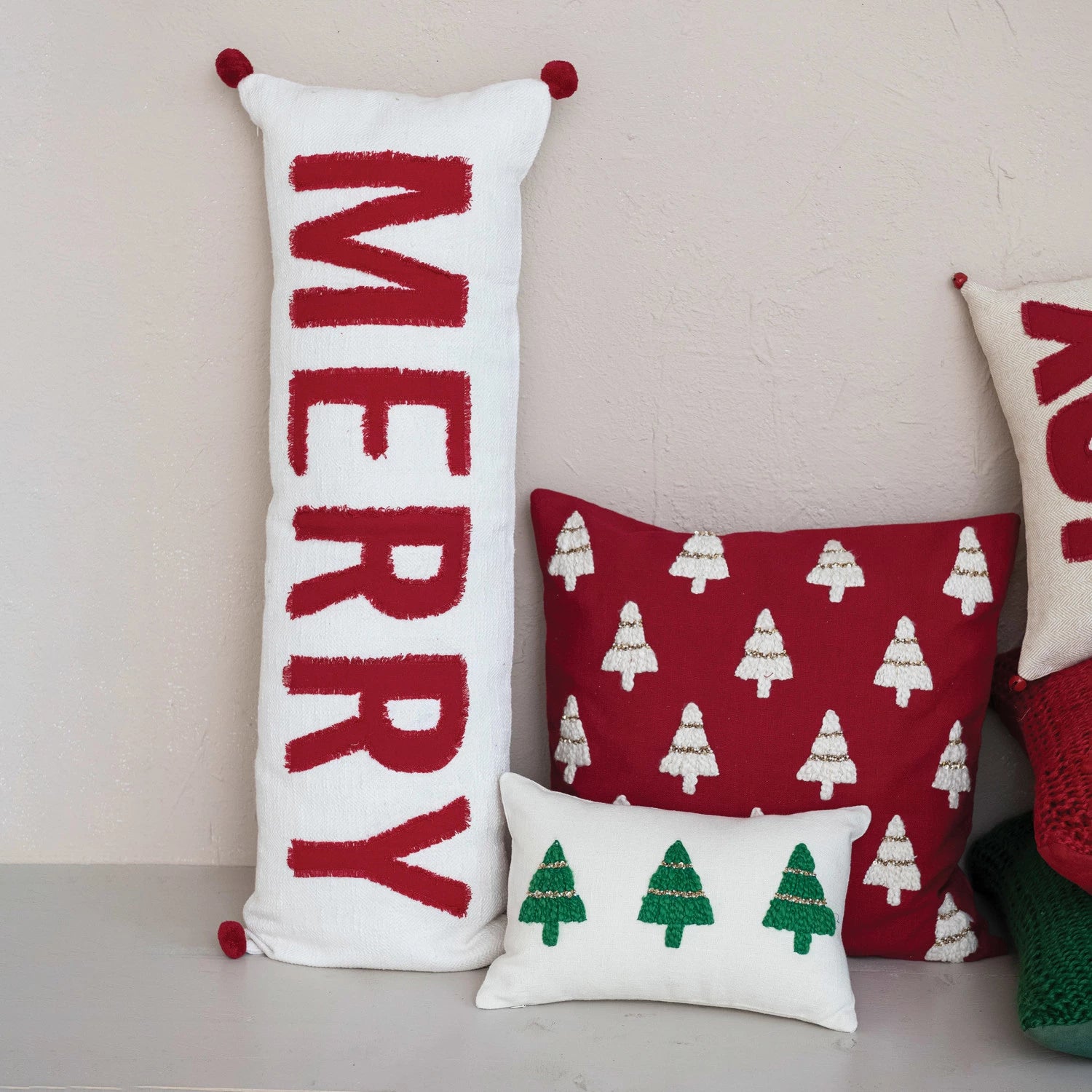 Woven Cotton Lumbar Pillow "Merry", Feathered Farmhouse