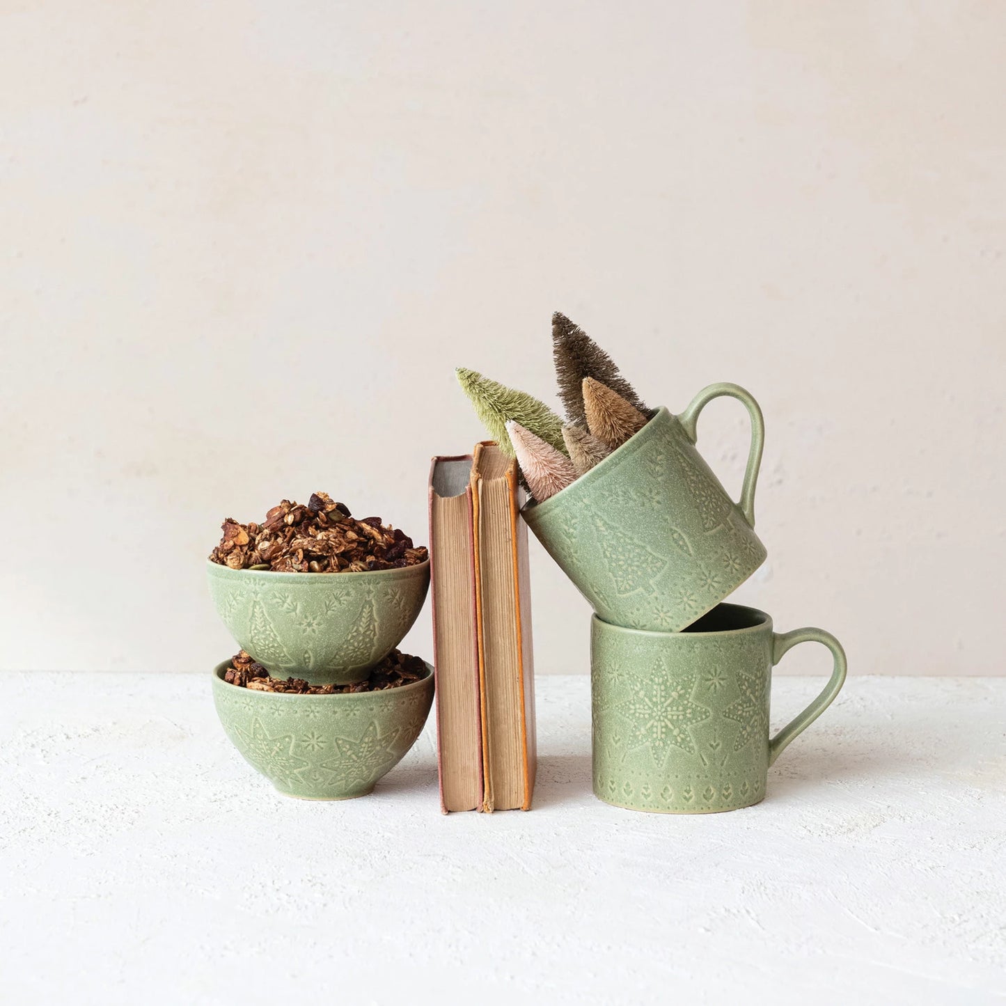 Debossed Stoneware Mug, Feathered Farmhouse