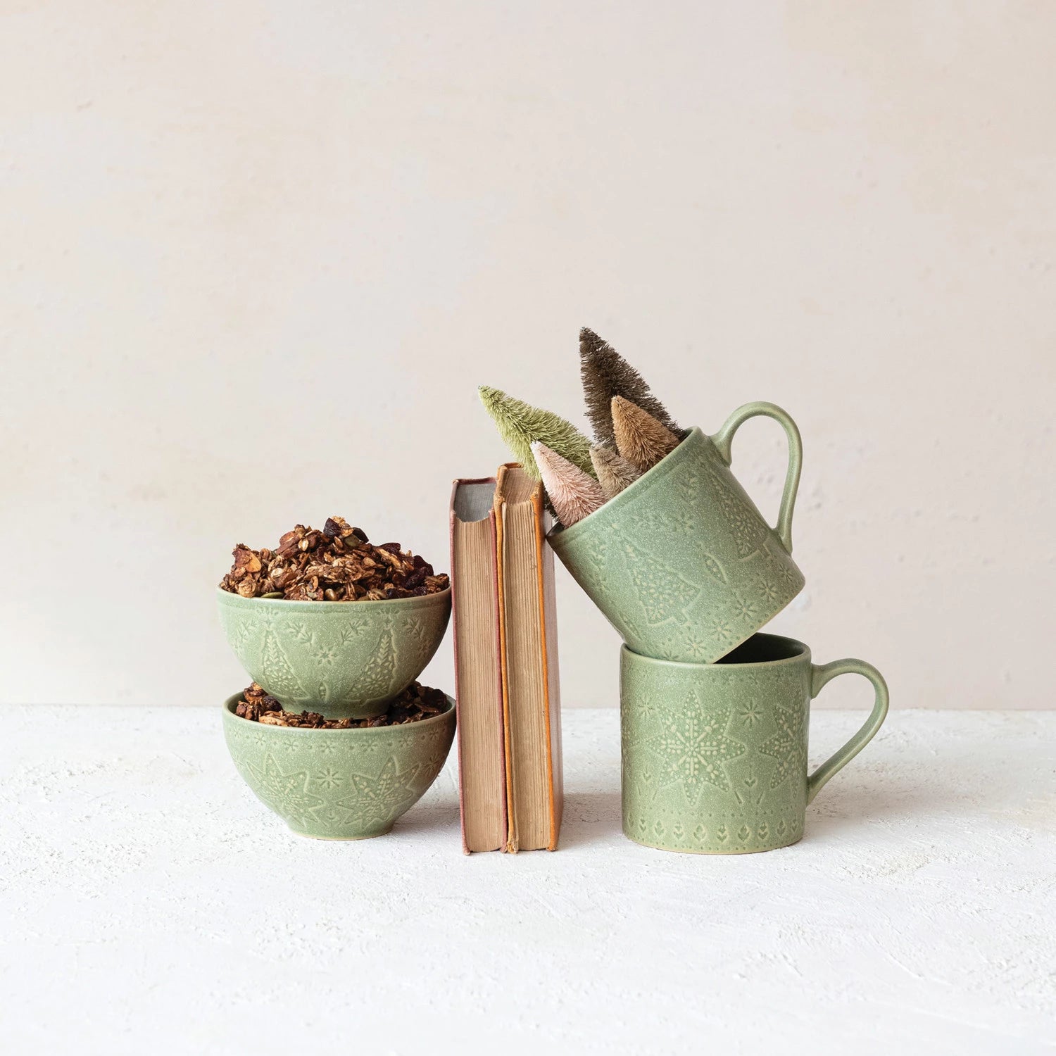 Debossed Stoneware Mug, Feathered Farmhouse