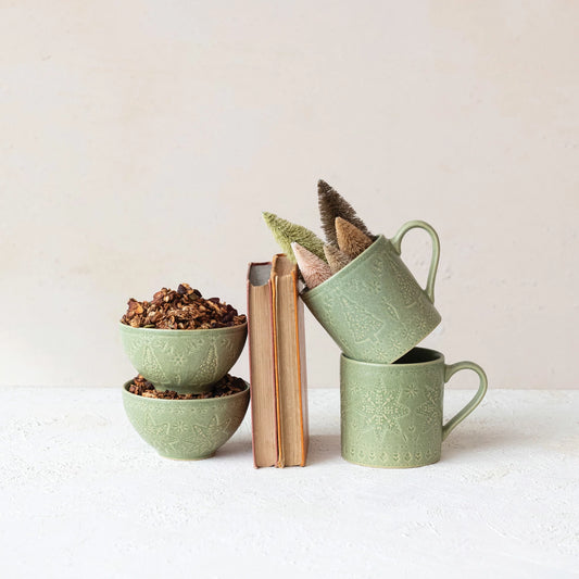 Debossed Stoneware Mug, Feathered Farmhouse