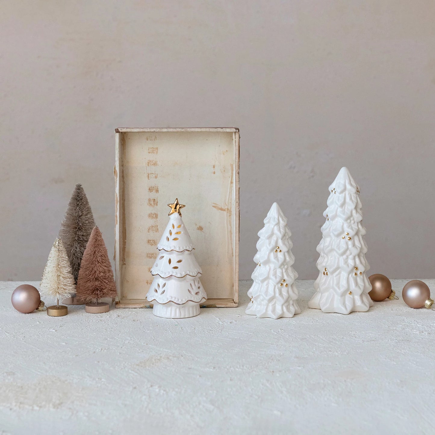 White + Gold Stoneware Trees, The Feathered Farmhouse