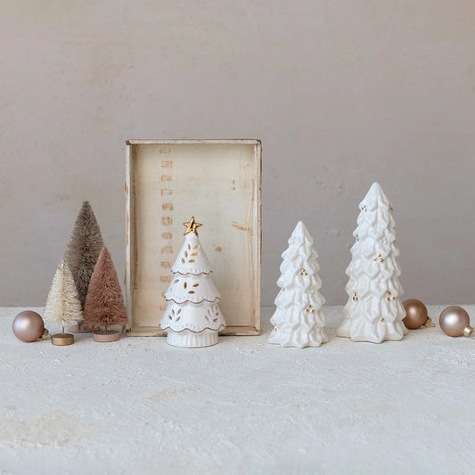 White + Gold Stoneware Trees, The Feathered Farmhouse