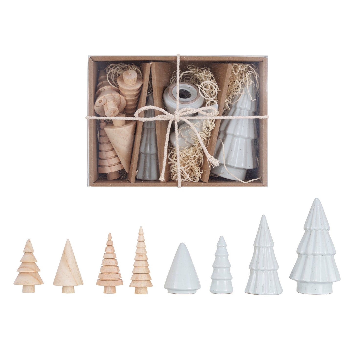 Stoneware & Wood Christmas Trees, Feathered Farmhouse
