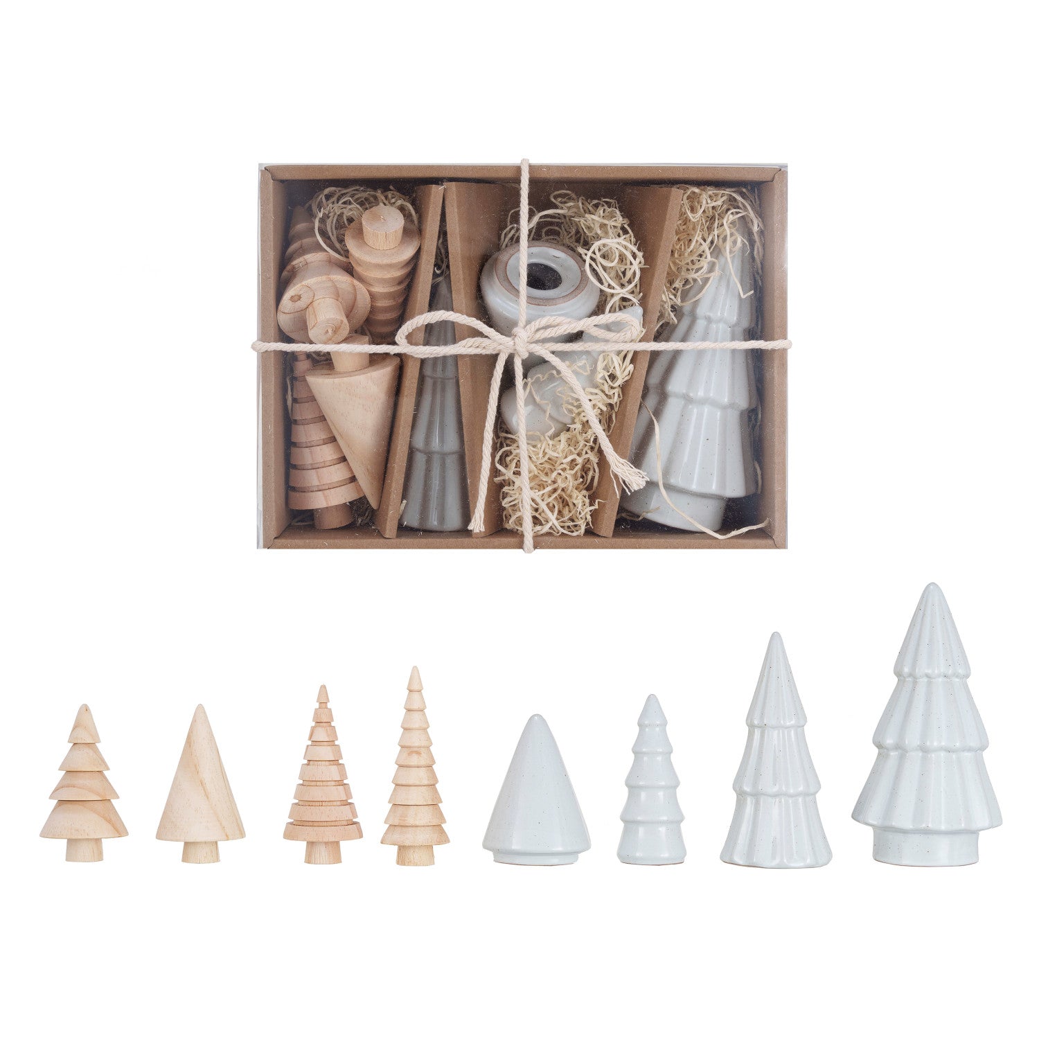 Stoneware & Wood Christmas Trees, Feathered Farmhouse