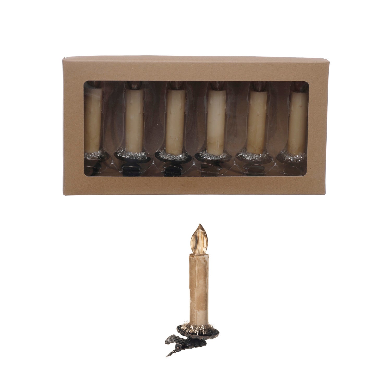 Candle Clip-On Ornaments with Tinsel & LED Light, Feathered Farmhouse