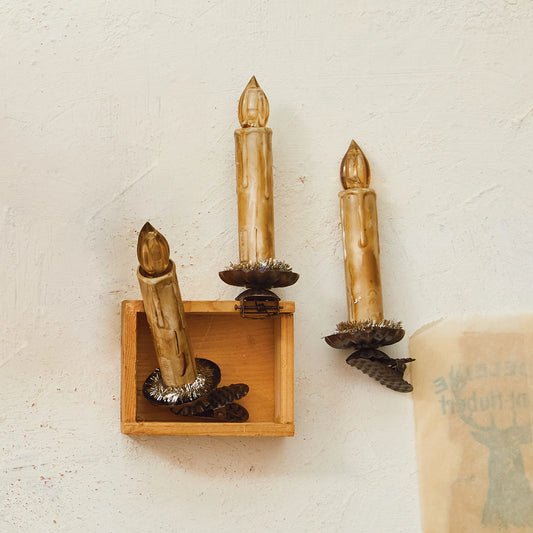 Candle Clip-On Ornaments with Tinsel & LED Light, Feathered Farmhouse