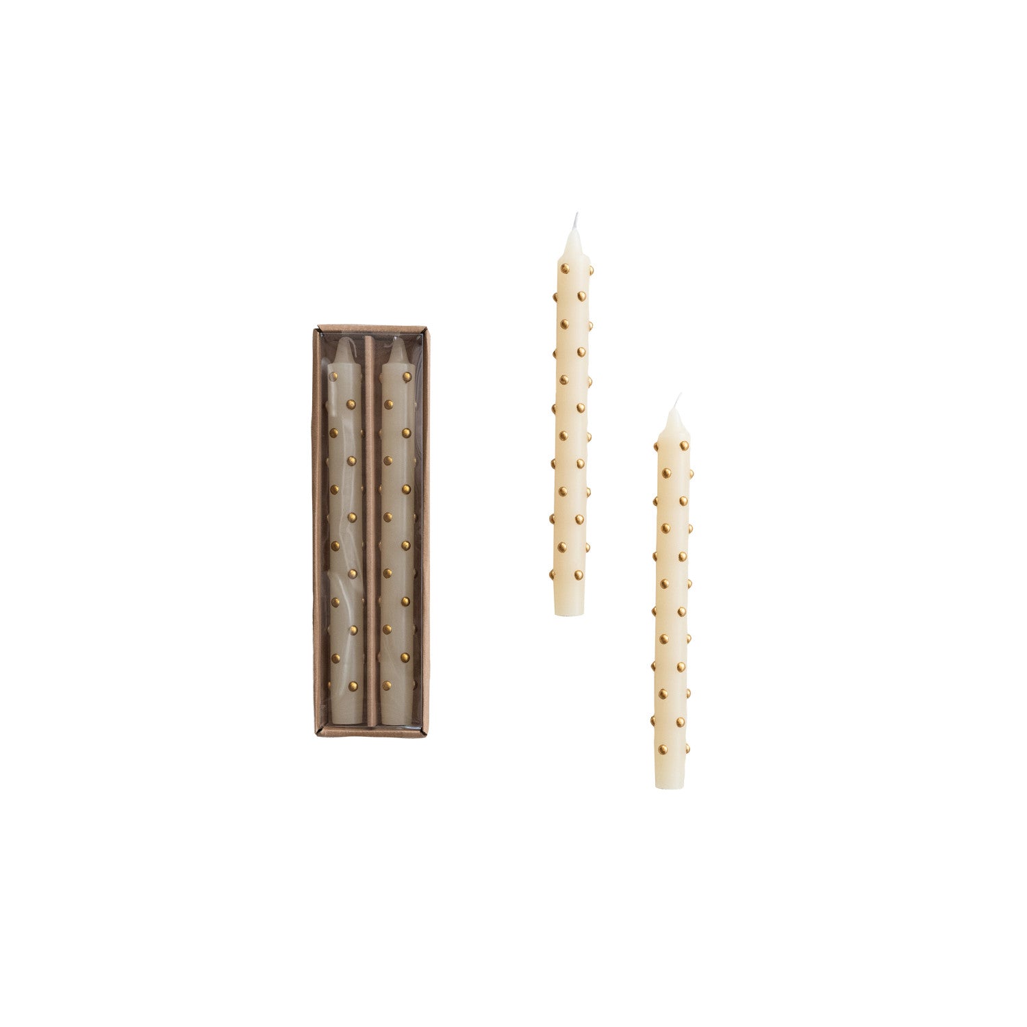 Unscented Taper Candles with 3D Dots, Feathered Farmhouse