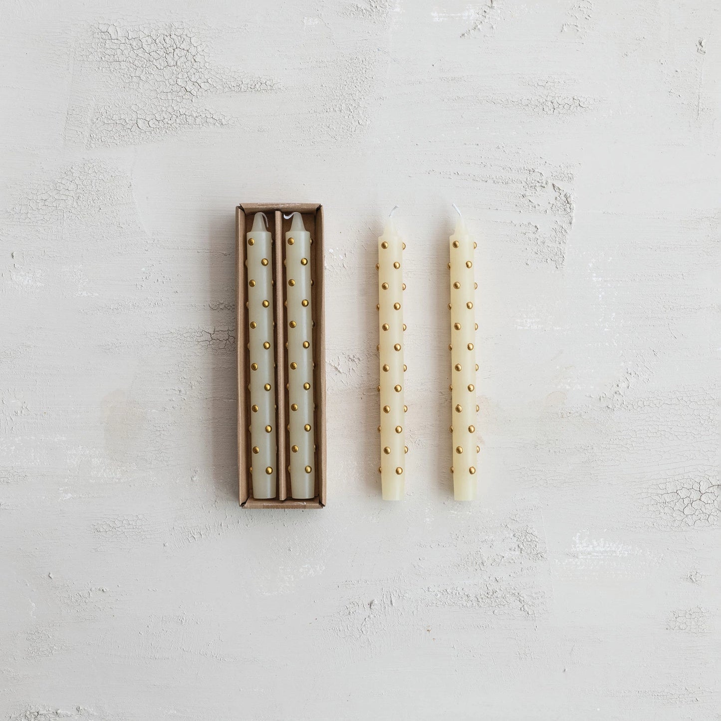 Unscented Taper Candles with 3D Dots, Feathered Farmhouse