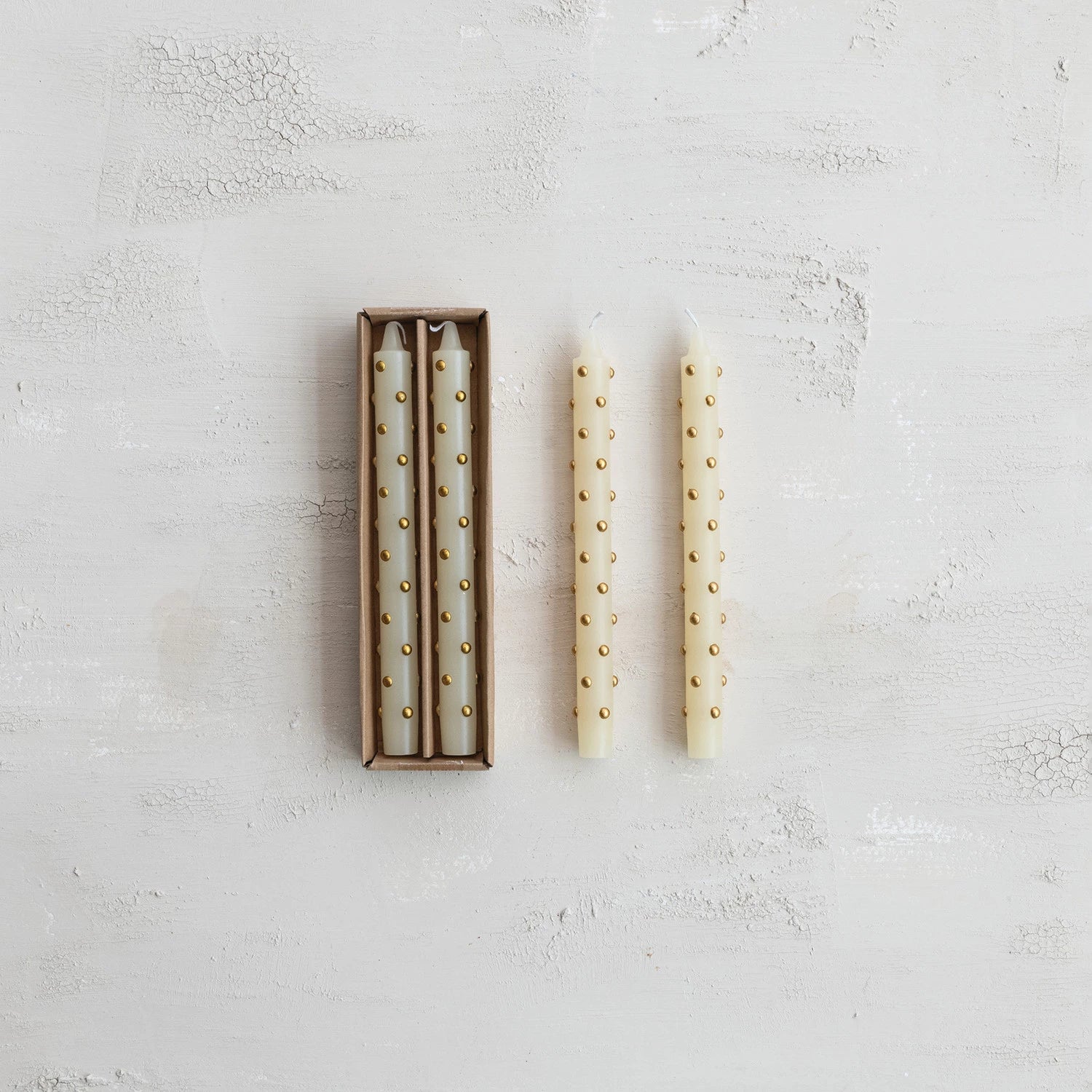Unscented Taper Candles with 3D Dots, Feathered Farmhouse