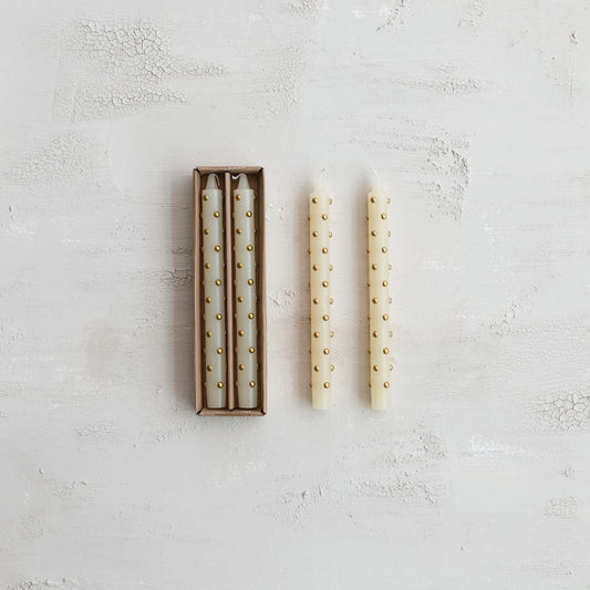 Unscented Taper Candles with 3D Dots, Feathered Farmhouse
