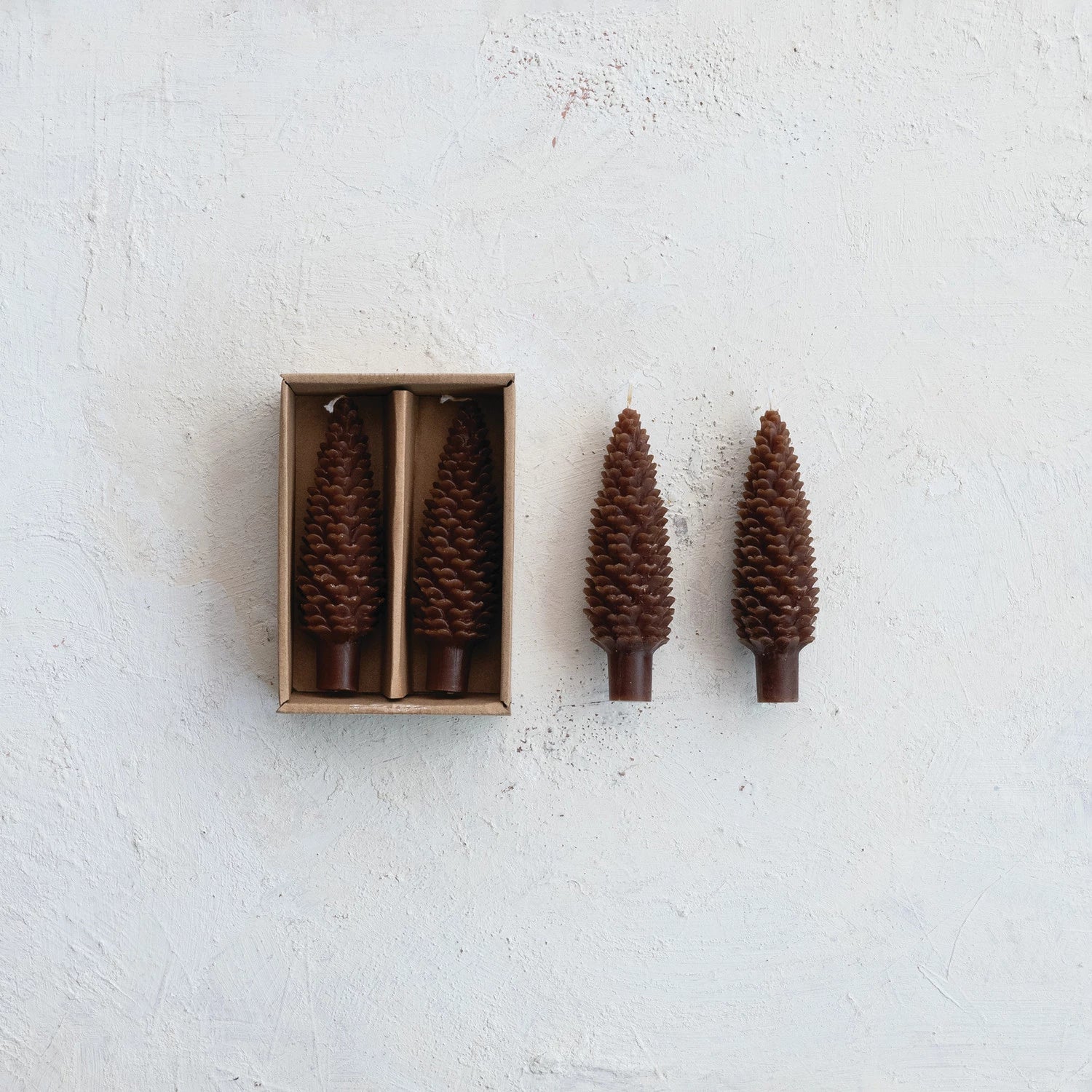 Pinecone Shaped Taper Candle, Feathered Farmhouse