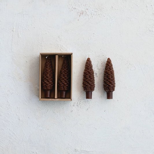 Pinecone Shaped Taper Candle, Feathered Farmhouse