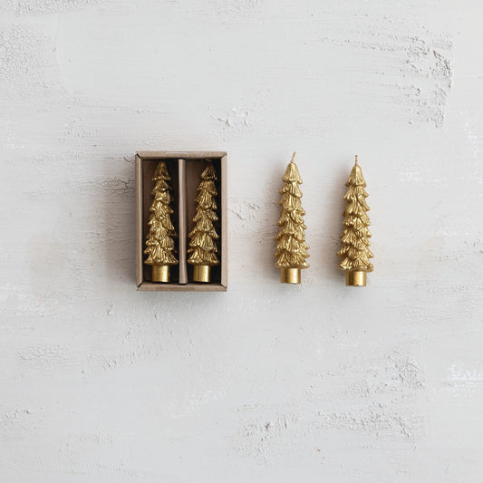 Gold Tree Taper Candle, Feathered Farmhouse