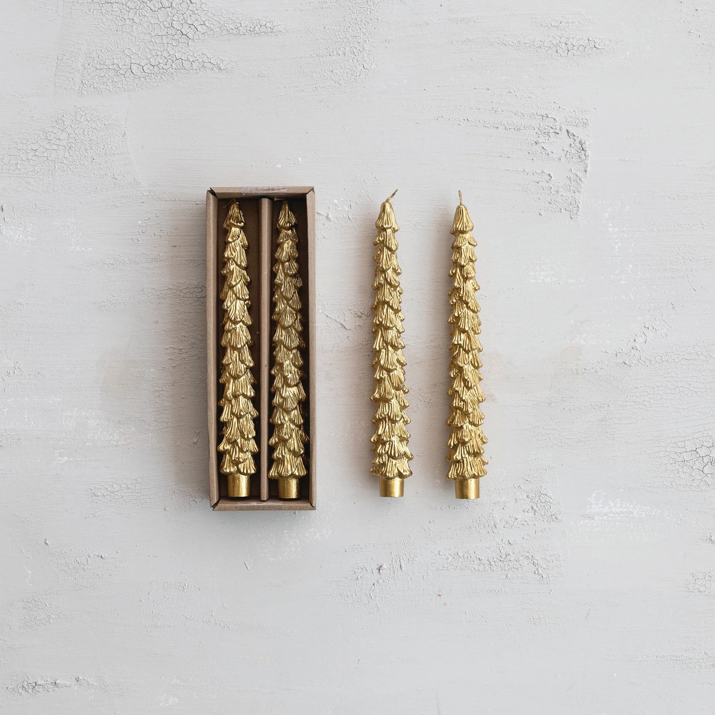 Gold Tree Taper Candle, Feathered Farmhouse