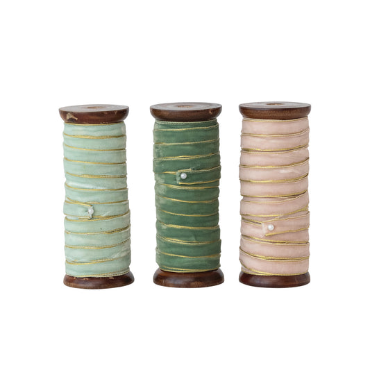 Velvet Ribbon with Metallic Edges, Feathered Farmhouse