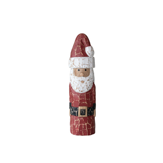 Handmade Mango Wood Santa, Feathered Farmhouse