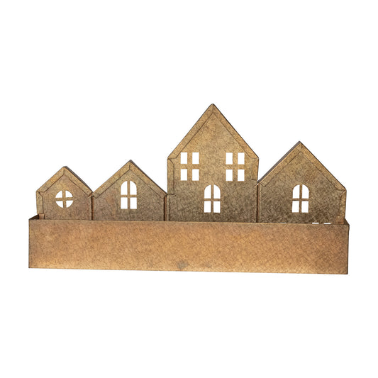 Decorative Textured Metal House Shaped Container, Feathered Farmhouse