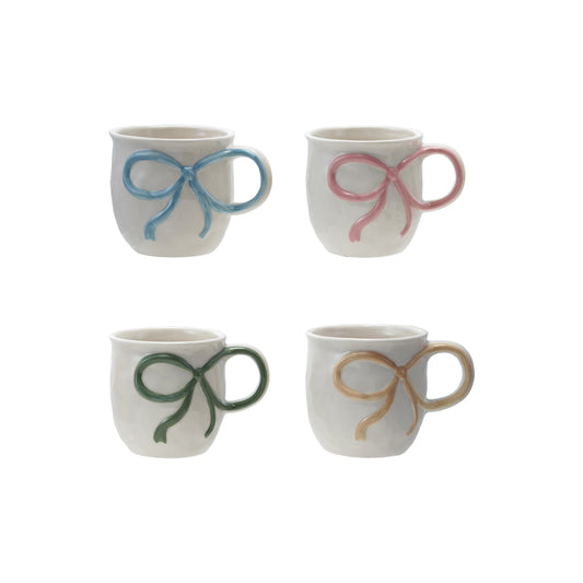 Stoneware Mug with Bow Handle, Feathered Farmhouse