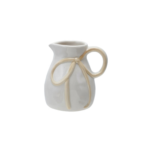 Stoneware Creamer with Bow Handle, Feathered Farmhouse