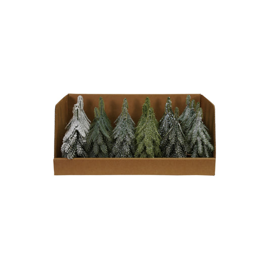 Faux Evergreen Trees with Natural Wood Slice Bases, Feathered Farmhouse