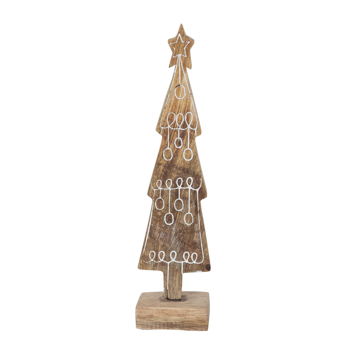 Hand-Carved Mango Wood Tree with Star & Design, Feathered Farmhouse