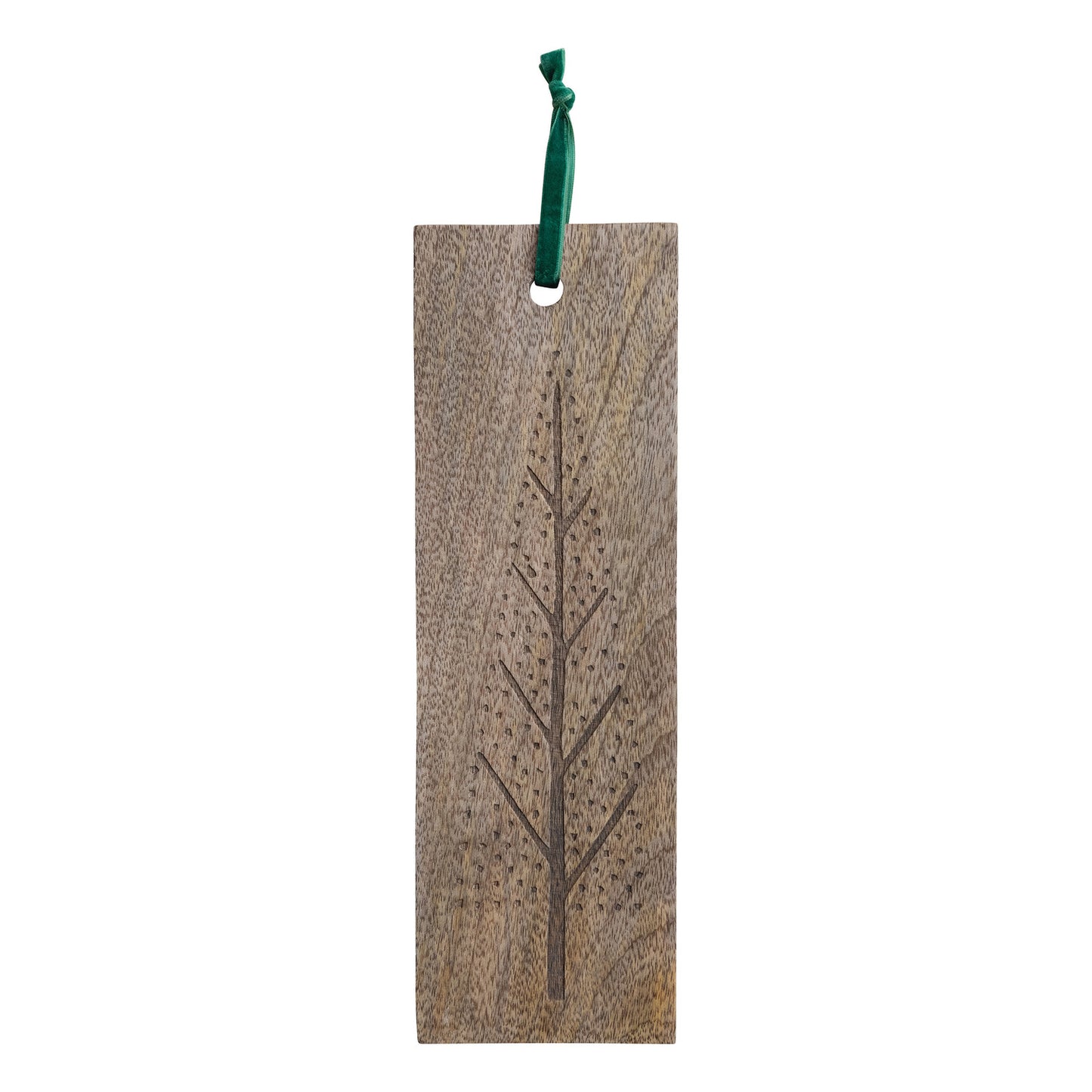 Mango Wood Cheese/Cutting Board with Laser Etched Tree & Velvet Tie, Feathered Farmhouse