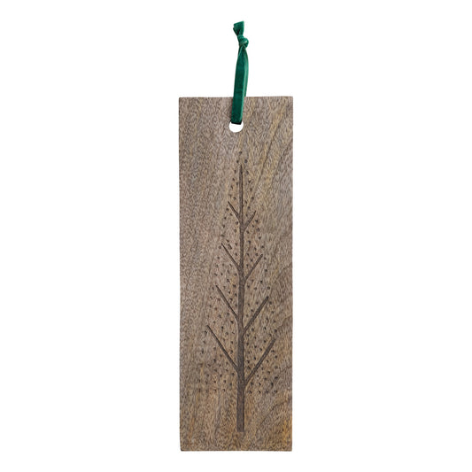 Mango Wood Cheese/Cutting Board with Laser Etched Tree & Velvet Tie, Feathered Farmhouse