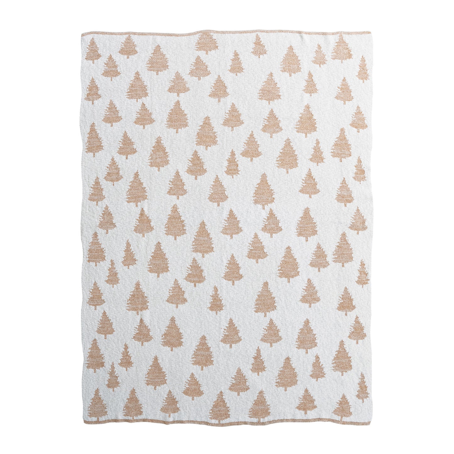 Cotton Knit Throw with Trees & Metallic Gold Thread, Feathered Farmhouse