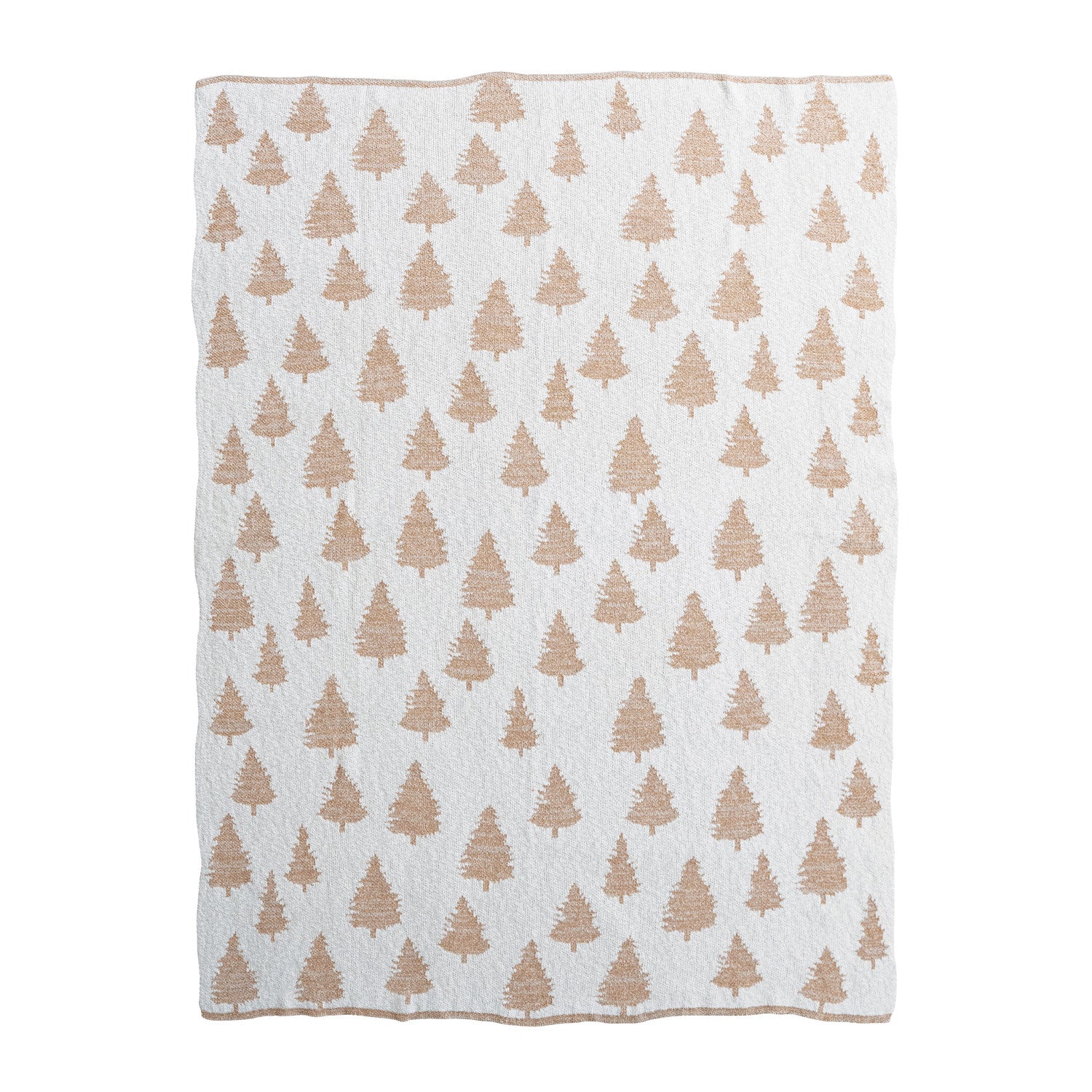 Cotton Knit Throw with Trees & Metallic Gold Thread, Feathered Farmhouse
