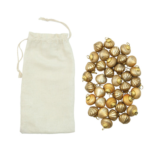 Embossed Mercury Glass Ornaments in Muslin Bag, Feathered Farmhouse