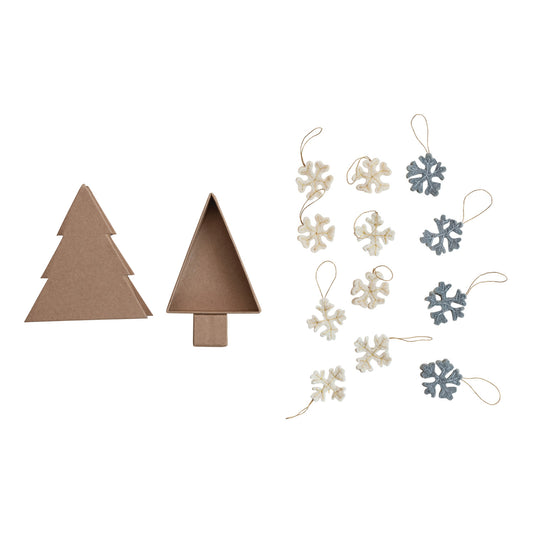 Handmade Wool Felt Snowflake Ornaments in Kraft Box, Feathered Farmhouse