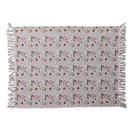 Holiday Pattern Printed Throw, Feathered Farmhouse
