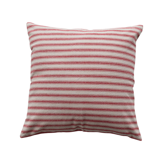 20" Square Woven Cotton Striped Pillow, Feathered Farmhouse