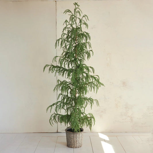 Faux Cedar Tree in Basket, Feathered Farmhouse