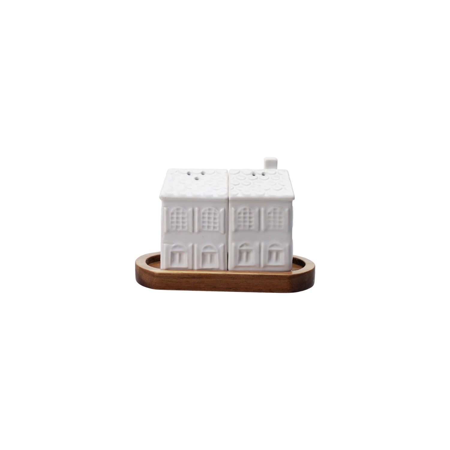 Stoneware House Shaped Salt & Pepper Shakers, Feathered Farmhouse