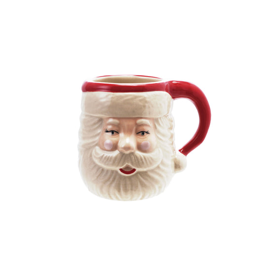 Hand-Painted Stoneware Santa Head Shaped Mug, Feathered Farmhouse