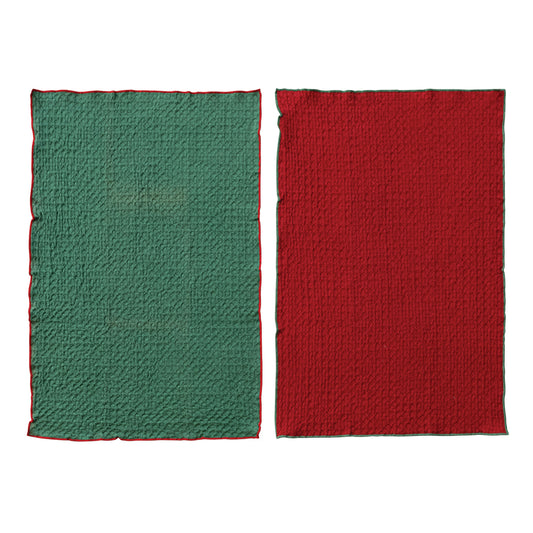 Cotton Waffle Weave Tea Towel with Colored Stitched Edge, Feathered Farmhouse