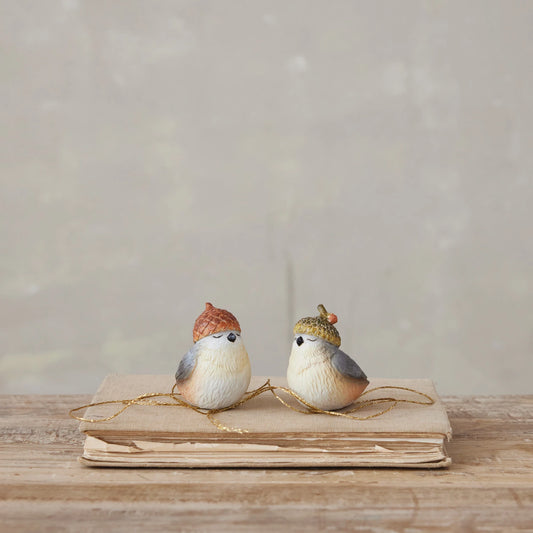Resin Bird with Acorn Hat, Feathered Farmhouse