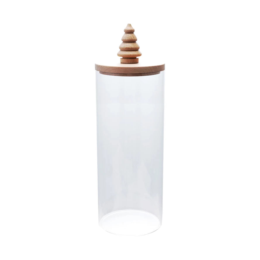Glass Canister with Wood Lid & Decorative Knob, Feathered Farmhouse
