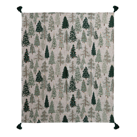 Tree Pattern Cotton Throw, Feathered Farmhouse