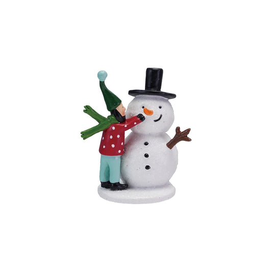 Resin Boy Building Snowman, Feathered Farmhouse