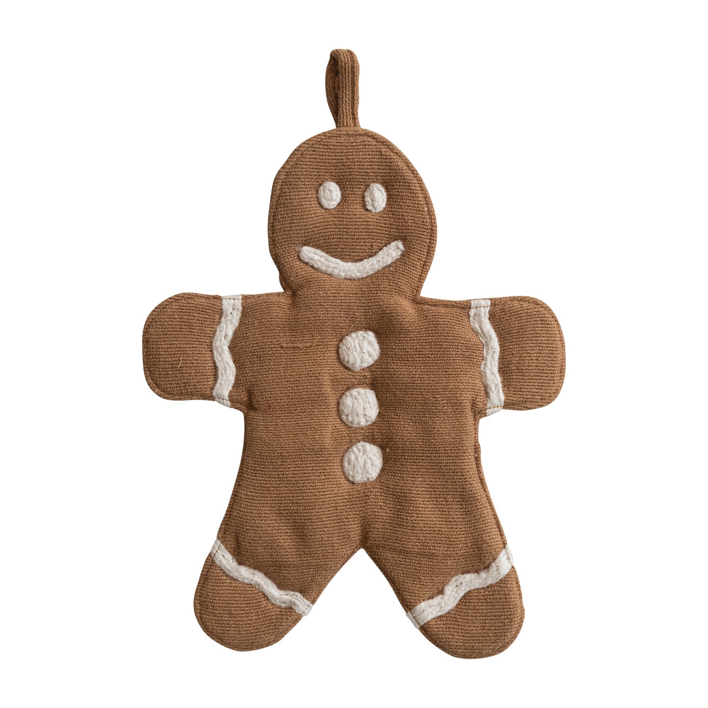 Woven Cotton Gingerbread Cookie Shaped Pot Holder, Feathered Farmhouse