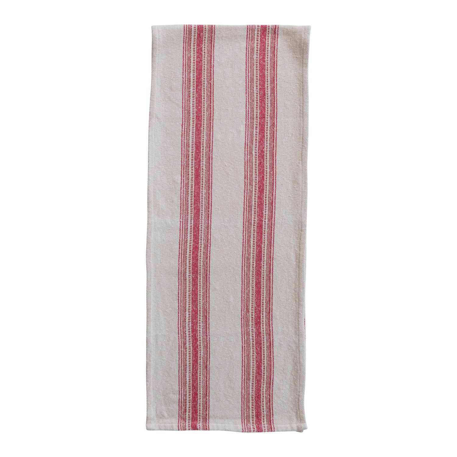 Woven Cotton Flour Sack Table Runner with Stripes, Feathered Farmhouse