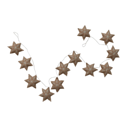 Woven Wool Star Garland with Metallic Thread Embroidery, Feathered Farmhouse