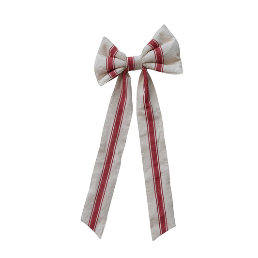 Woven Cotton Clip-On Bow, Feathered Farmhouse