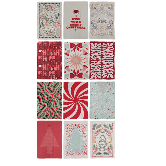 Recycled Microfibre Tea Towel with Holiday Pattern, Feathered Farmhouse