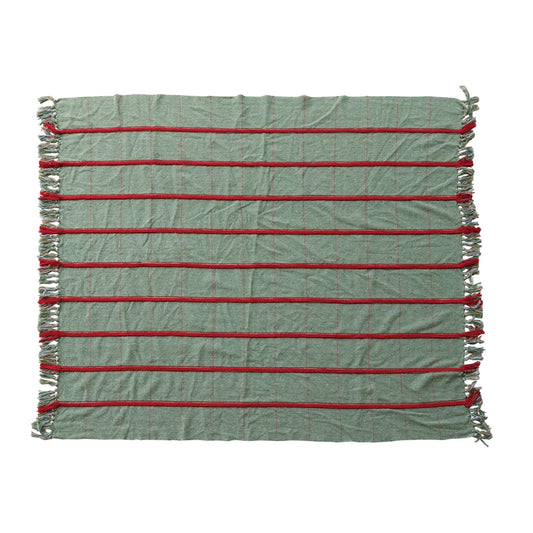 Throw with Braided Embroidery & Fringe, Feathered Farmhouse