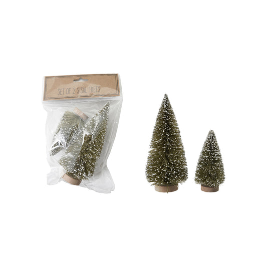 Sisal Bottle Brush Tree with Wood Bases, Snow Finish, Feathered Farmhouse