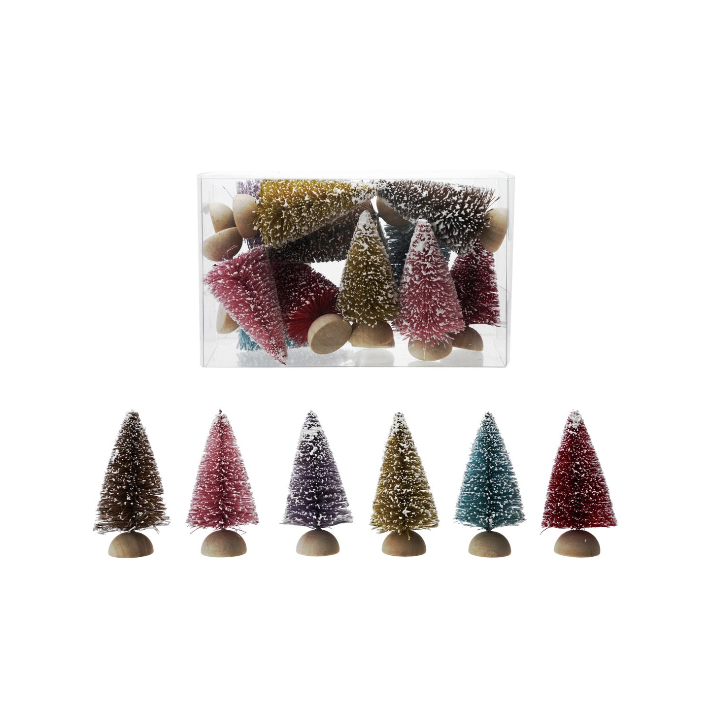 Sisal Bottle Brush Trees with Wood Bases, Feathered Farmhouse
